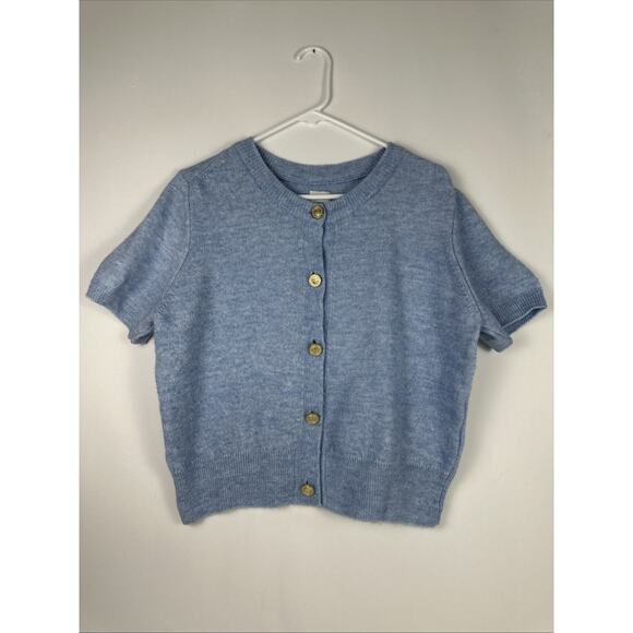 Anthropologie Maeve Short Sleeve Baby Blue Cardigan Sweater Size XL - Picture 1 of 7